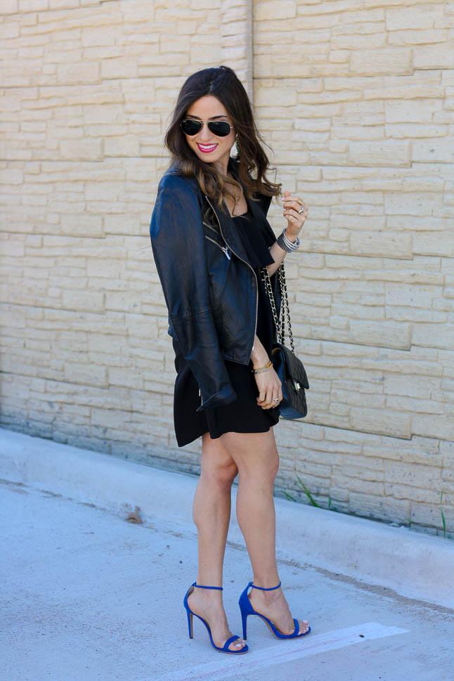 Flirty LBD- this little black dress is so fun and flirty and goes great with a leather jacket | adoubledose.com