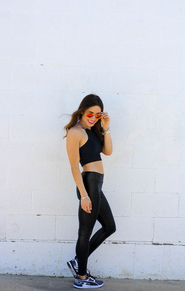 Crop Top- The cutest aztec printed crop top paired with liquid leggings for a fun athleisure look | adoubledose.com