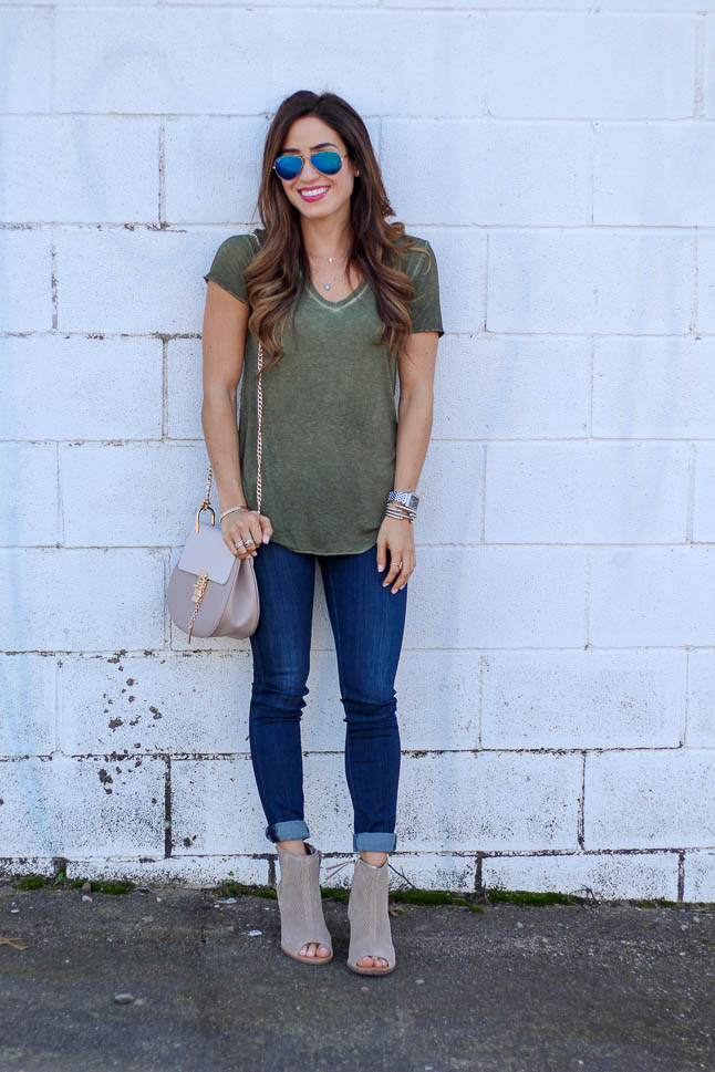 How To Dress up a Basic Tee + Jeans | adoubledose.com