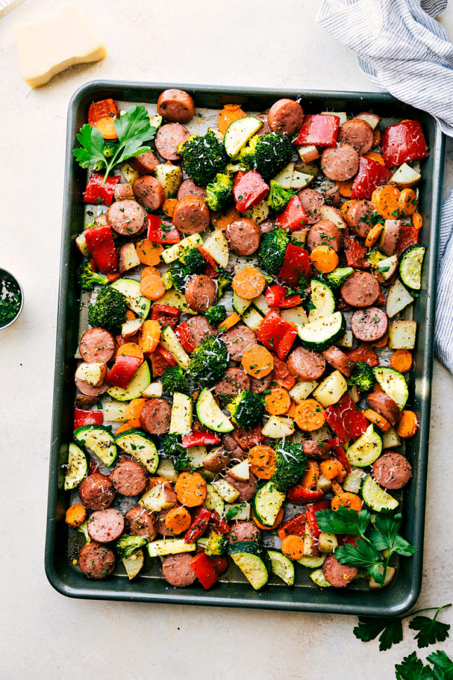 One-Pan Sausage and Veggies - Double Dose of Fitness | adoubledose.com