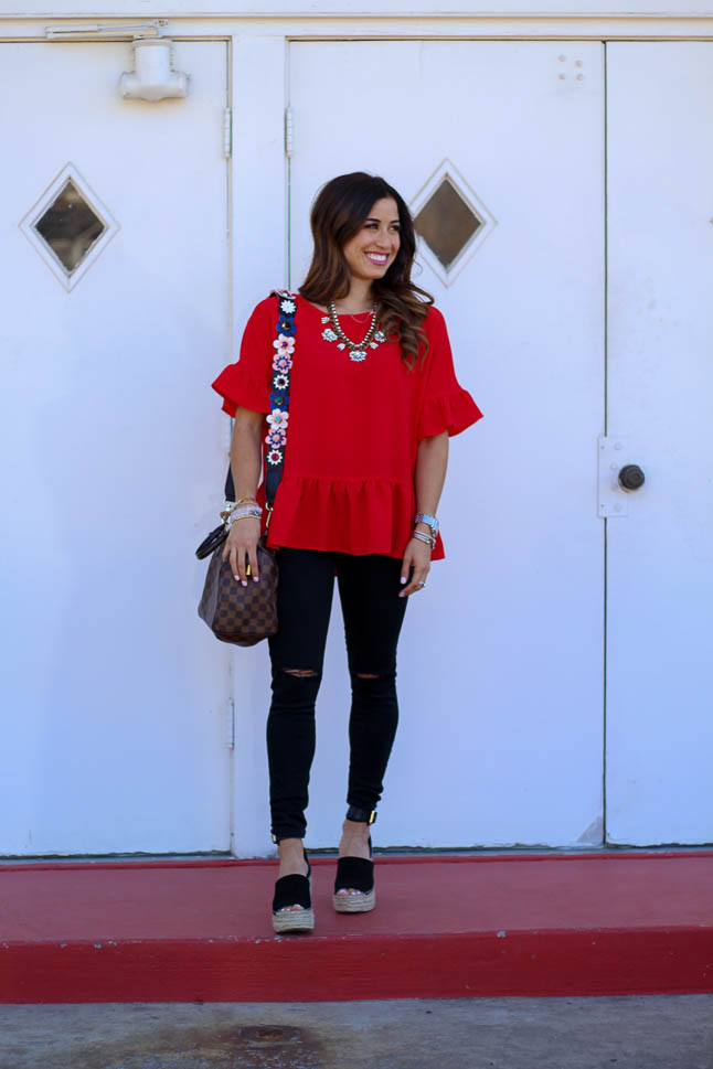 Red Peplum Top Under $30 | adoubledose.com