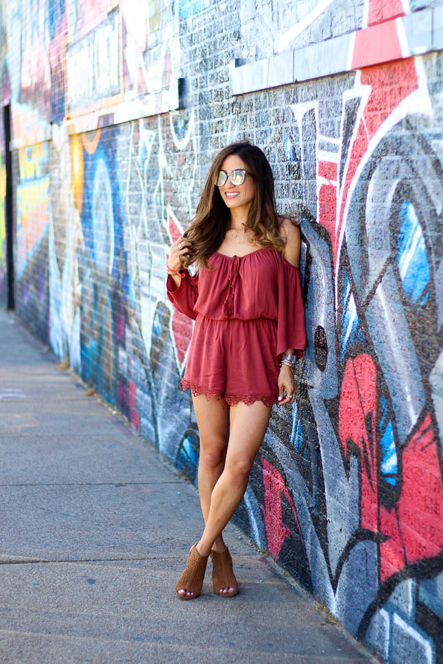 Rust Cold Shoulder Romper | adoubledose.com