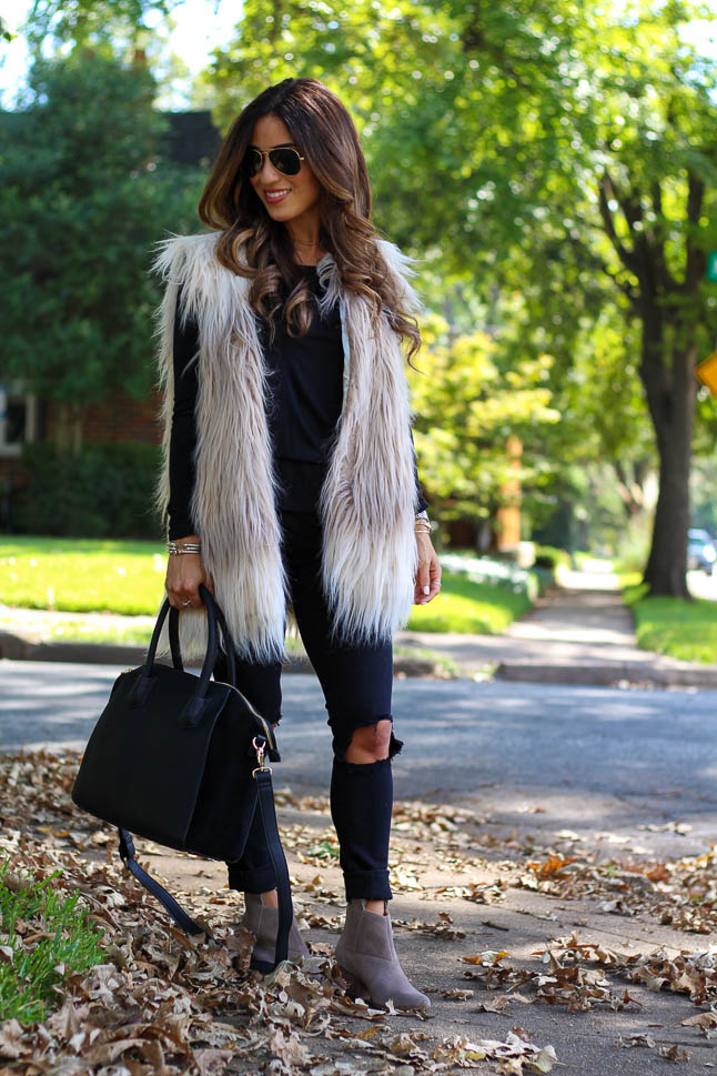 Black fur vest store outfit