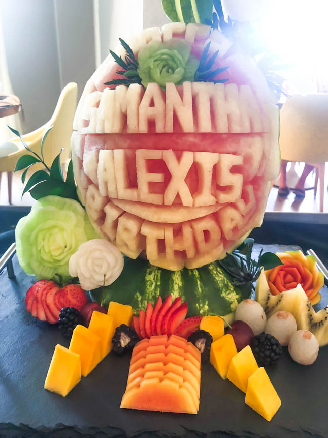 watermelon fruit plate made at the Ritz Carlton Grand Cayman for twins birthday
