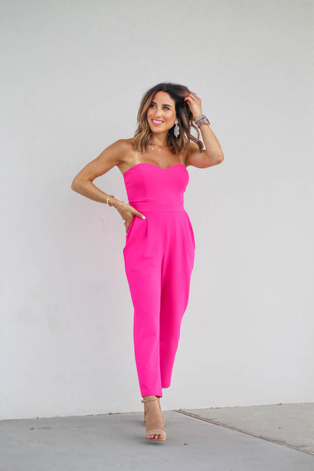 fashion blogger wearing pink jumpsuit for petites from express How To Wear Jumpsuits For Petites | adoubledose.com