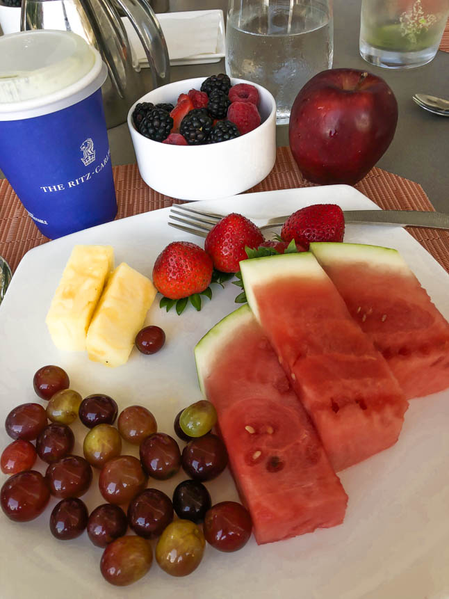 fresh fruit: watermelon, grapes, berries at the ritz carlton grand cayman