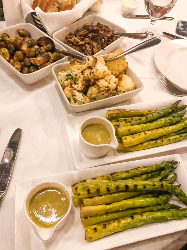 roasted asparagus, cauliflower, mushrooms, brussels sprouts at Papagallo Restaurant in Grand Cayman