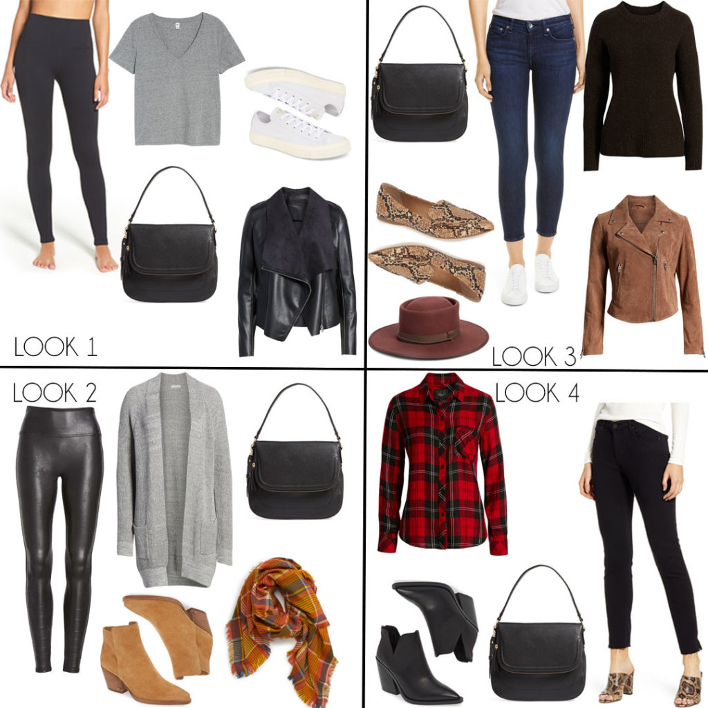 lifestyle and fashion bloggers alexis and samantha belbel of adoubledose.com share their fall capsule wardrobe ideas featuring items from the 2019 Nordstrom Anniversary Sale like leather jackets, plaid shirts, jeans, and booties.