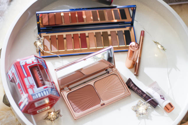 a double dose blog sharing holiday gifts for beauty lovers from Norstrom: dyson hair dryer, silk pillowcase and eye mask, fresh lip balm, Charlotte Tilbury eyeshadow palette and highlighter, charlotte tilbury pillowalk lipstick | adoubledose.com