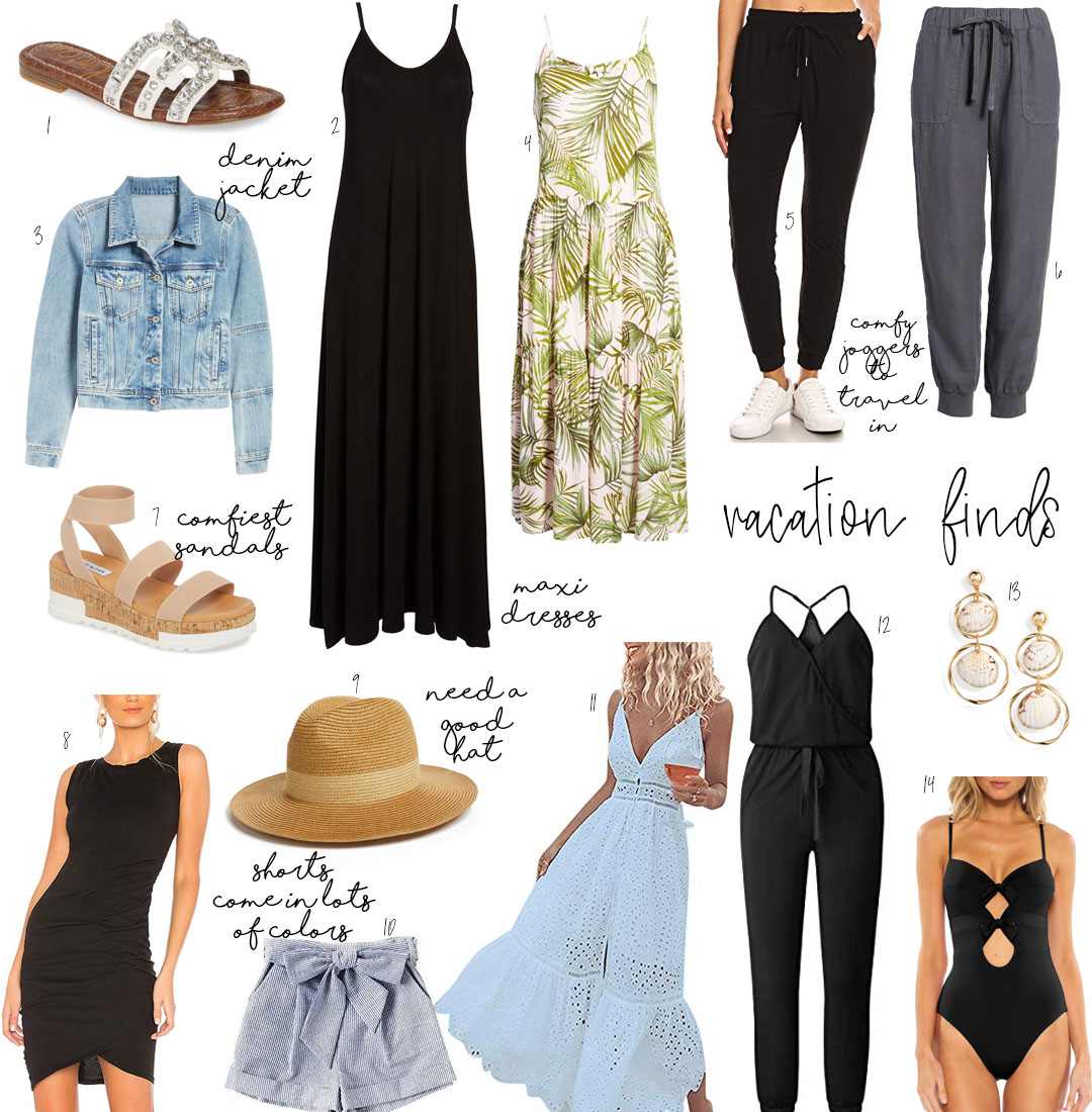 lifestyle and fashion blogger alexis belbel sharing vacation and resort wear for warm weather trips from amazon fashion and nordstrom- joggers, maxi dresses, denim jacket, hats| adoubledose.com