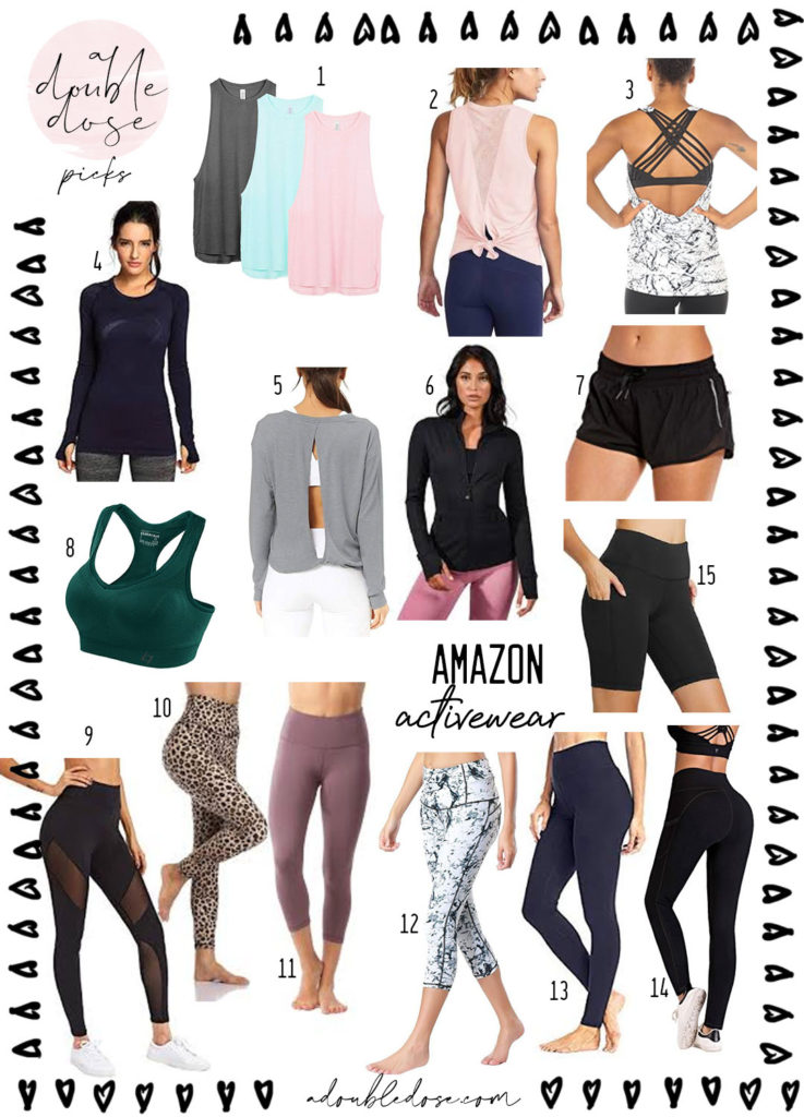 lifestyle and fashion blogger alexis belbel sharing amazon activewear for workouts and athleisure : tanks, leggings, shorts, bras | adoubledose.com