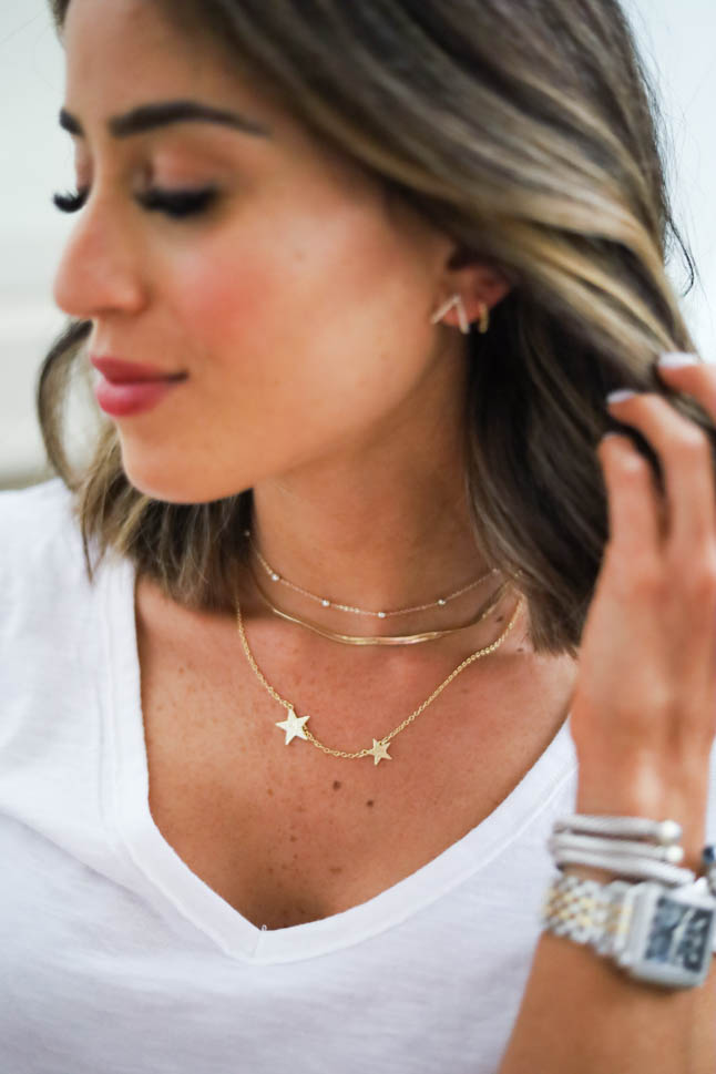 lifestyle and fashion blogger alexis belbel sharing how to layer earrings and jewelry from nordstrom like ear crawlers, ear cuffs, and more| adoubledose.com
