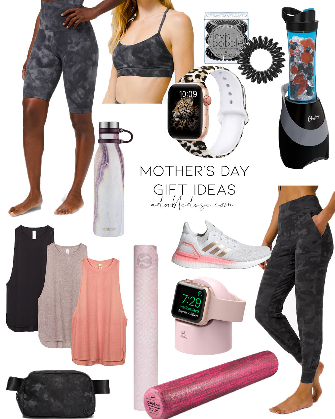 lifestyle and fashion bloggers alexis and samantha belbel share their top and best picks for mother's day gift ideas that are for the fitness lover: yoga mat, sneakers, apple watch band