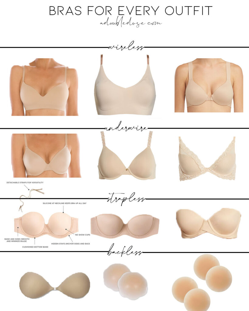 : wireless, underwire, strapless, and backless lifestyle and fashion blogger alexis belbel sharing a roundup of bras for every top in your closet| adoubledose.com