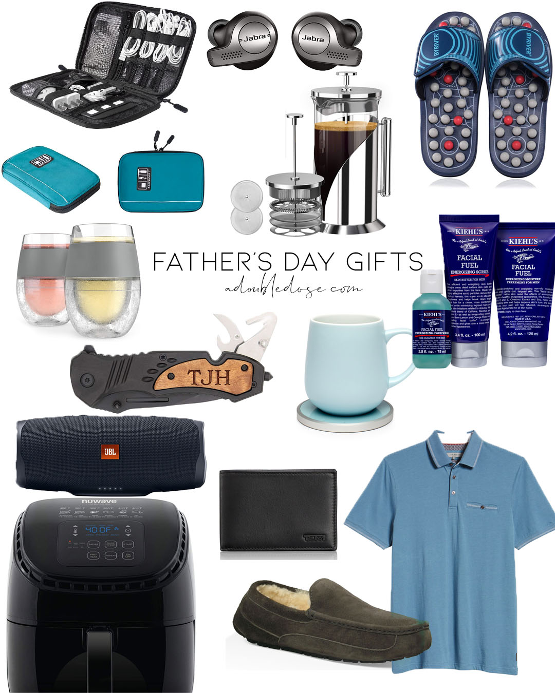 lifestyle and fashion blogger alexis belbel sharing fathers day gifts mug warmer, ugg slippers, bluetooth speaker, air fryer, french press | adoubledose.com