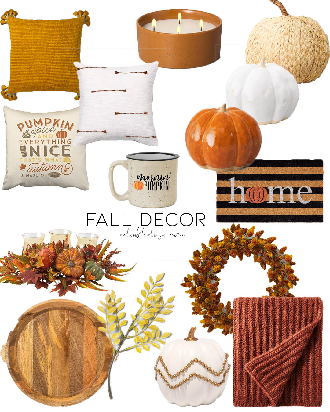 lifestyle and fashion blogger alexis belbel shares some fall home decor for inside and outside from target and walmart: pumpkins, wreaths, throw pillows | adoubledose.com