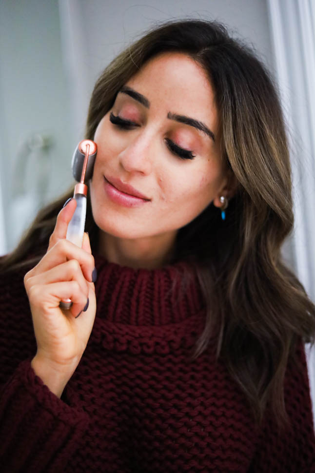 alexis belbel sharing her favorite beauty gadgets and tools from nordstrom including the Beautybio glopro microneedling too, PMD facial cleansing brush, and the beautybio cryo roller for tighter skin, fine lines, and collagen production from Nordstrom