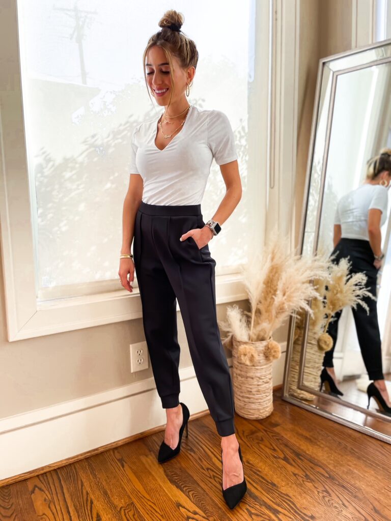 lifestyle and fashion bloggers alexis and samantha belbel are sharing 8 looks from Express to wear for spring, including white jeans, work looks, wedding guest outfits | adoubledose.com